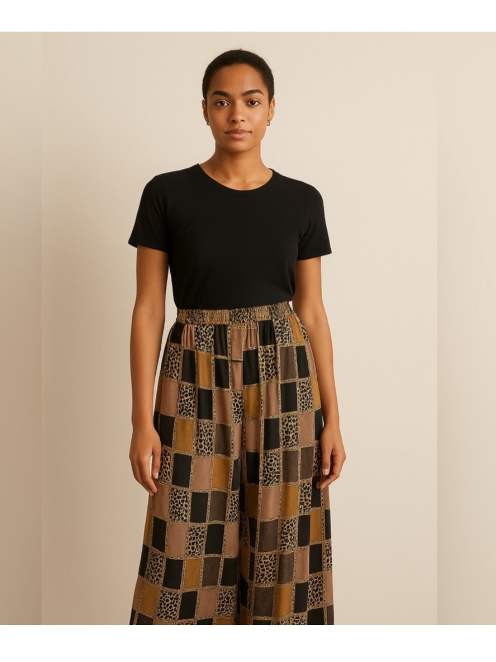 100% Silk Leopard Patchwork Print Midaxi Skirt